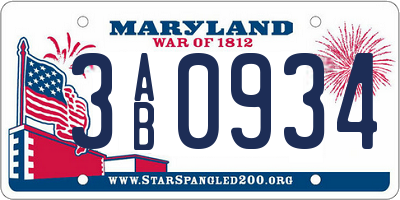 MD license plate 3AB0934