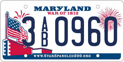MD license plate 3AB0960