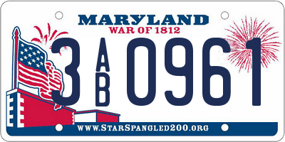 MD license plate 3AB0961