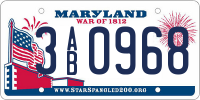 MD license plate 3AB0968