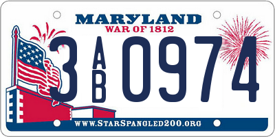 MD license plate 3AB0974
