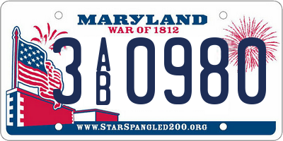 MD license plate 3AB0980