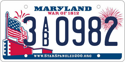 MD license plate 3AB0982