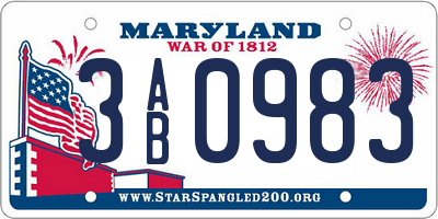 MD license plate 3AB0983