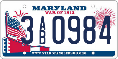 MD license plate 3AB0984