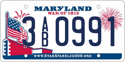 MD license plate 3AB0991