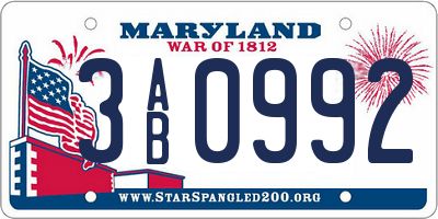 MD license plate 3AB0992