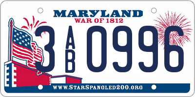 MD license plate 3AB0996