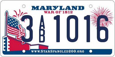 MD license plate 3AB1016