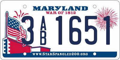 MD license plate 3AB1651