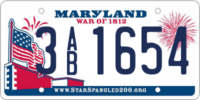 MD license plate 3AB1654