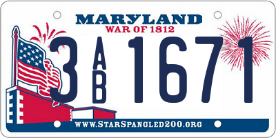 MD license plate 3AB1671