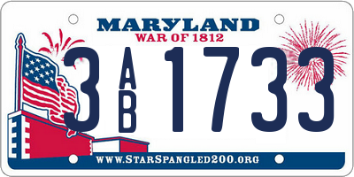 MD license plate 3AB1733