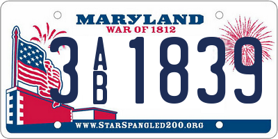MD license plate 3AB1839