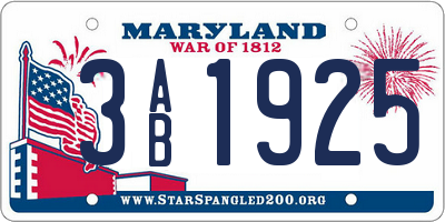 MD license plate 3AB1925