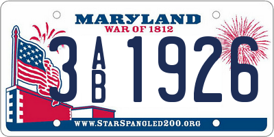 MD license plate 3AB1926