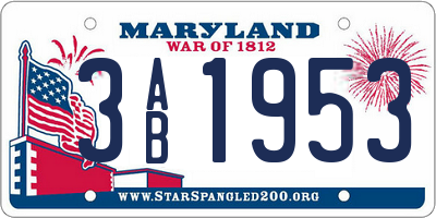 MD license plate 3AB1953