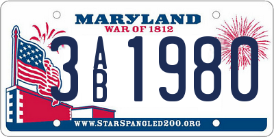 MD license plate 3AB1980