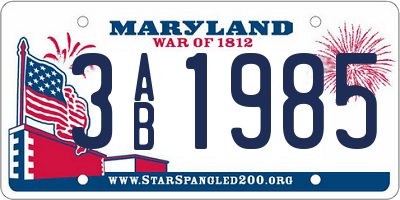 MD license plate 3AB1985
