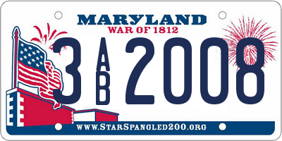 MD license plate 3AB2008