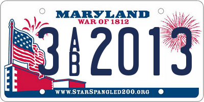 MD license plate 3AB2013
