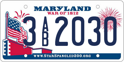 MD license plate 3AB2030