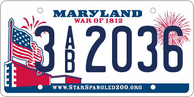 MD license plate 3AB2036