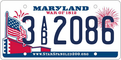 MD license plate 3AB2086