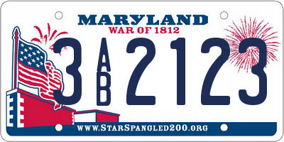 MD license plate 3AB2123