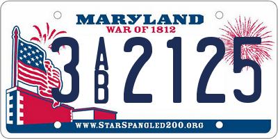 MD license plate 3AB2125