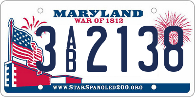 MD license plate 3AB2138