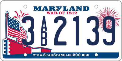 MD license plate 3AB2139