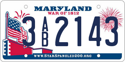 MD license plate 3AB2143