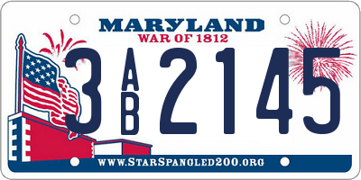 MD license plate 3AB2145