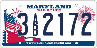 MD license plate 3AB2172
