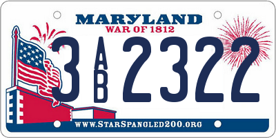 MD license plate 3AB2322