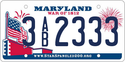 MD license plate 3AB2333