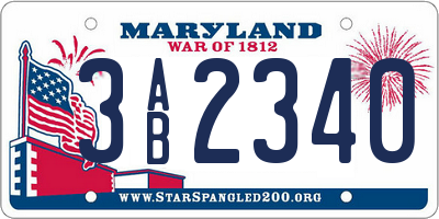 MD license plate 3AB2340