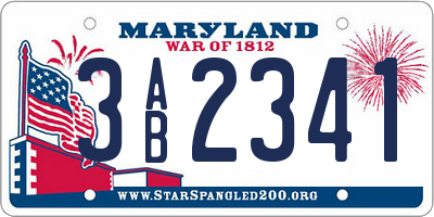 MD license plate 3AB2341