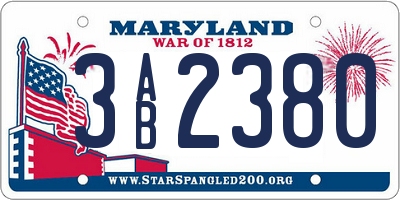 MD license plate 3AB2380