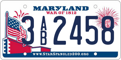 MD license plate 3AB2458