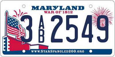 MD license plate 3AB2549