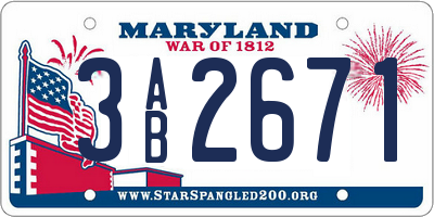 MD license plate 3AB2671
