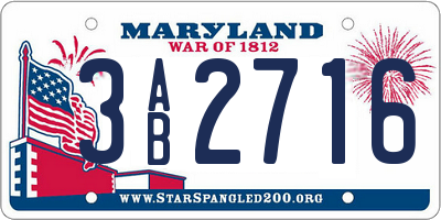 MD license plate 3AB2716