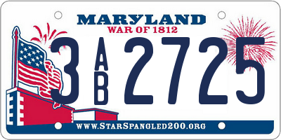 MD license plate 3AB2725