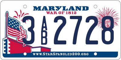 MD license plate 3AB2728