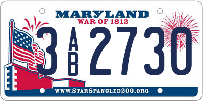 MD license plate 3AB2730