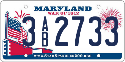 MD license plate 3AB2733