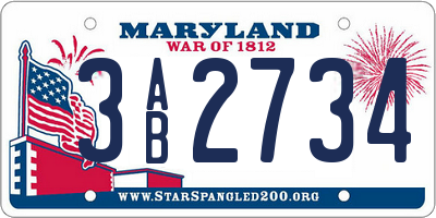 MD license plate 3AB2734