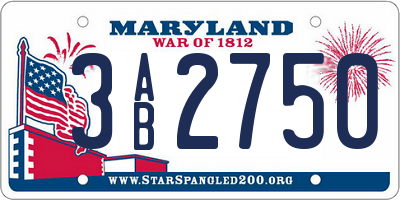 MD license plate 3AB2750